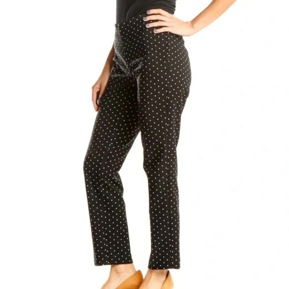 Adrianna Papell Pants Women 12 Polka Dot Clasp Pockets Black Straight Pleat Crop